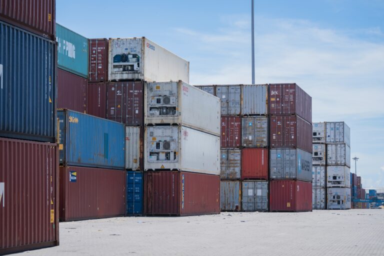 Stacked Storage Containers with Snow on the ground around them